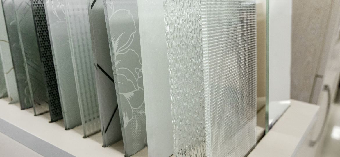 Samples of glass for kitchen facades. Furniture fittings, tempered glass
